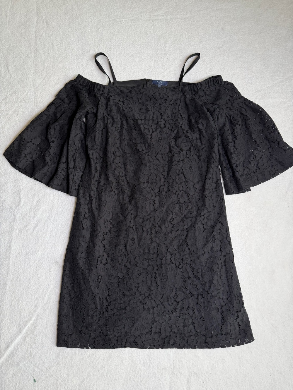 Kaari Blue Black Lace Off-Shoulder Mini with Flutter Sleeves 8